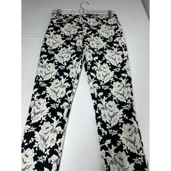 7 For All Mankind Bohemian Black & White Jacquard Pants Size 27 Lace Effect - Picture 9 of 16